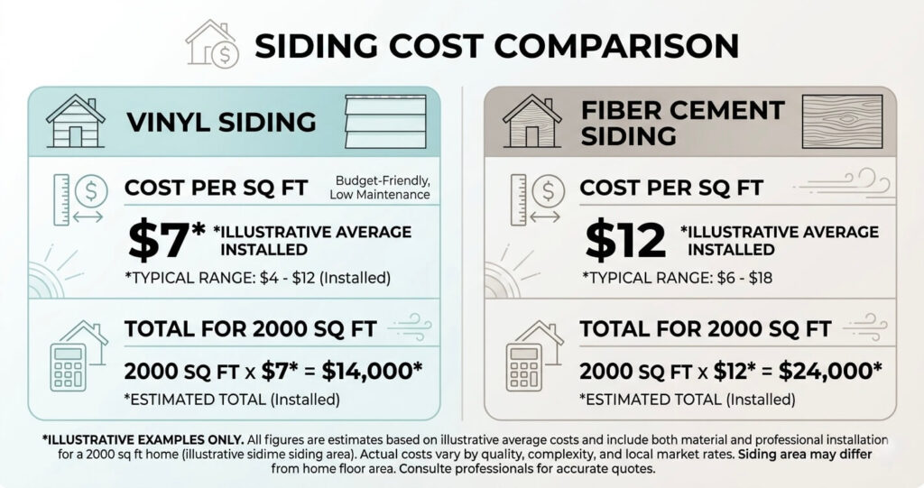 vinyl vs fiber cement siding Northern Virginia cost comparison infographic siding cost per square foot

