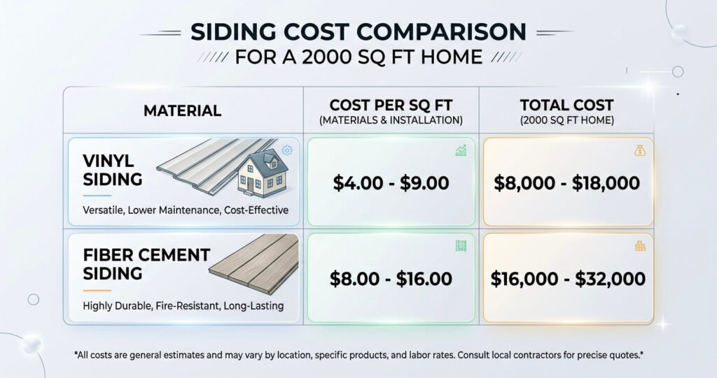 vinyl vs fiber cement siding Northern Virginia cost table siding price comparison chart

