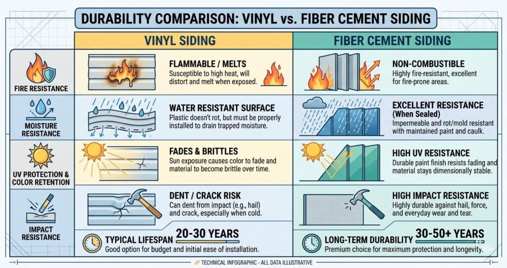 vinyl vs fiber cement siding Northern Virginia durability comparison fire moisture impact resistance

