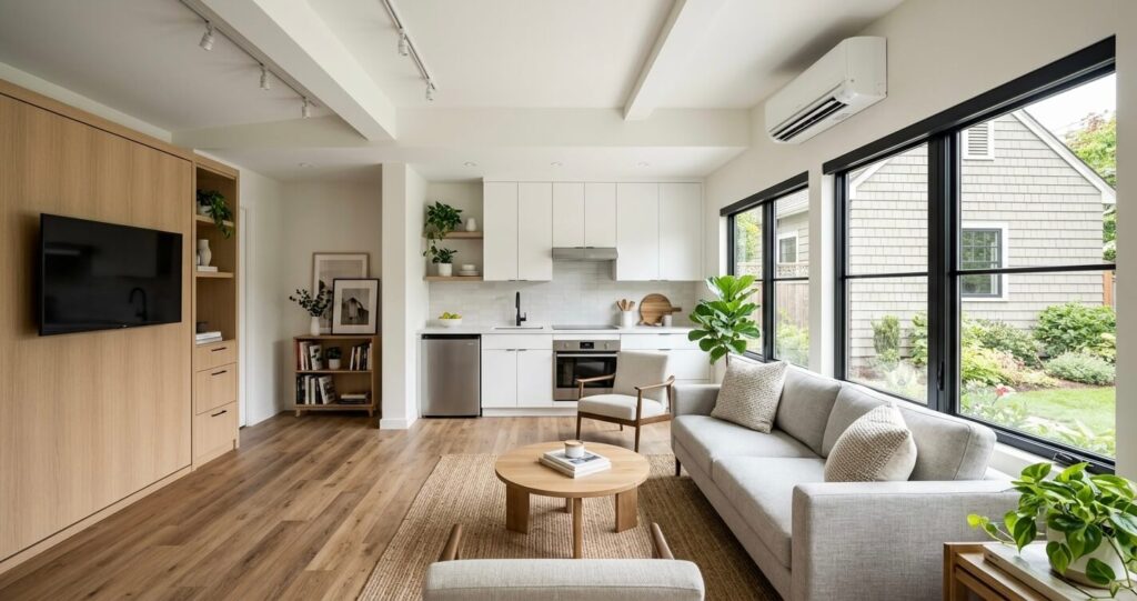 ADU Build Reston VA completed garage conversion modern interior

