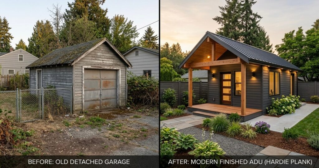 ADU Build Reston VA before after garage conversion comparison

