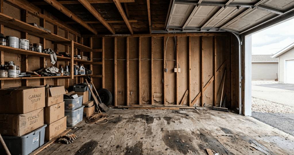 ADU Build Reston VA unfinished garage interior before accessory dwelling conversion

