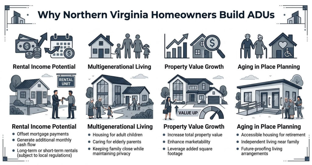ADU Rental Income Northern Virginia benefits including rental income property value and multigenerational living

