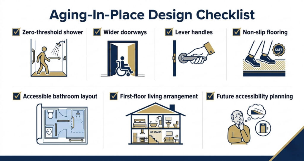 In-law suite addition cost Northern Virginia aging in place design checklist with accessibility features for multigenerational living

