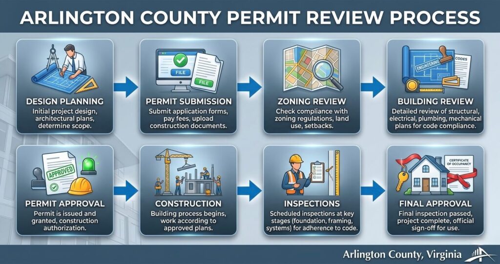 Master suite addition permit Arlington County VA review process from design through final approval

