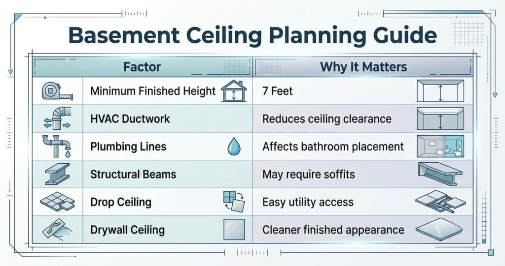 Basement finishing mistakes Northern Virginia ceiling height requirements and basement layout planning considerations