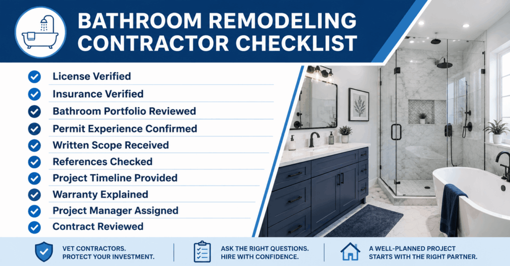 Small Bathroom Design Ideas Arlington VA: Space-Smart Layouts & Finishes for 2026 9 bathroom contractor Arlington VA checklist for selecting licensed insured remodeling professionals