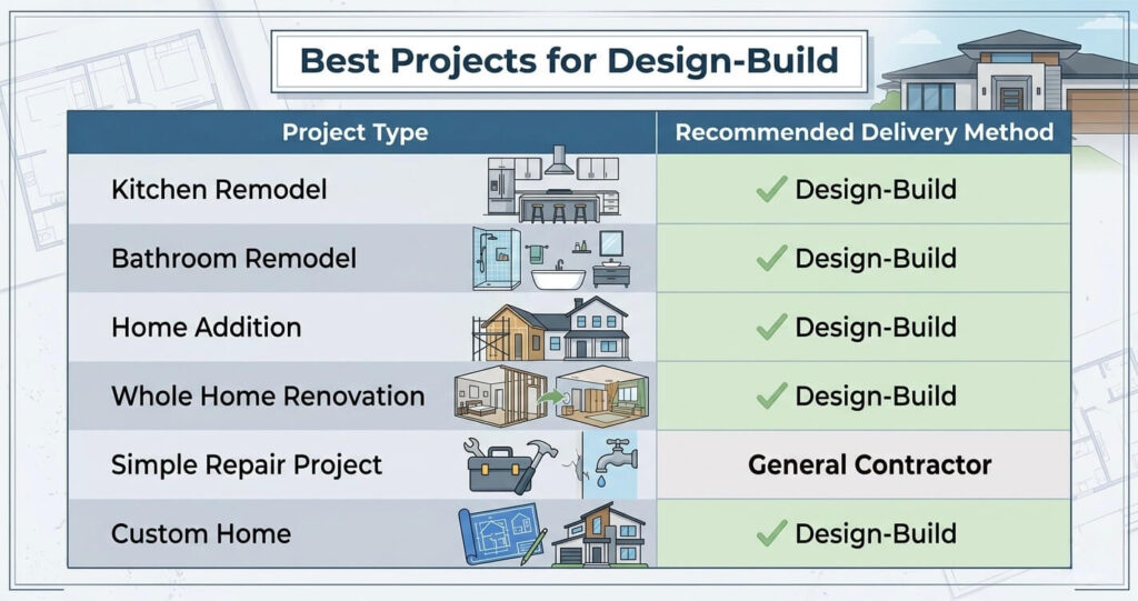 design build contractor Northern Virginia recommended project types comparison table

