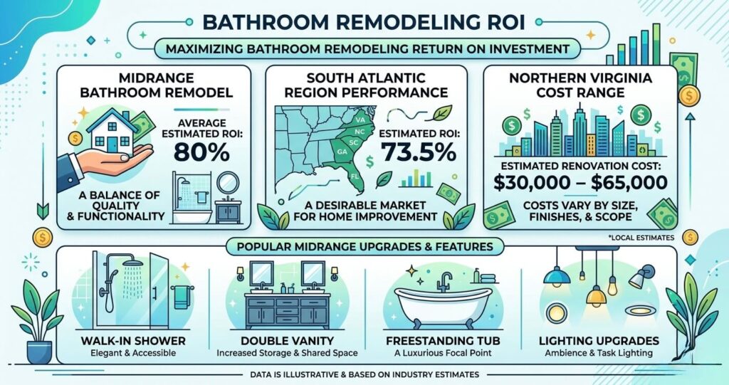 Best ROI home improvements Northern Virginia bathroom remodel ROI comparison primary bathroom renovation and resale value

