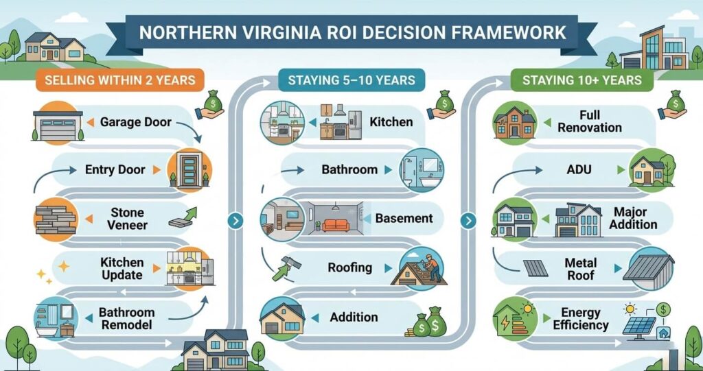 Best ROI home improvements Northern Virginia renovation decision framework for sellers long term homeowners and investors

