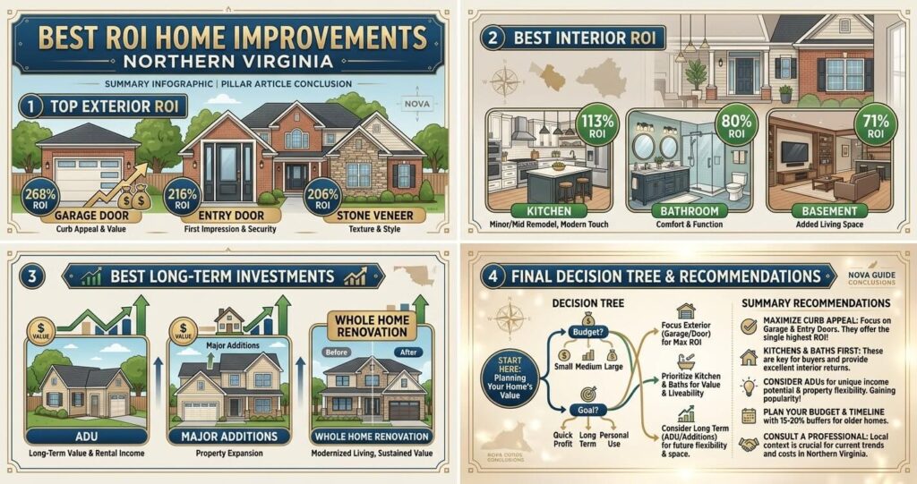 Best ROI home improvements Northern Virginia final summary of renovation ROI rankings kitchen bathroom basement addition and ADU strategies

