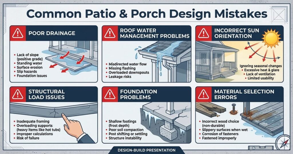 Patio Porch Addition Merrifield VA: Costs, Designs & Permits (2026 Guide) 7 Patio porch addition Merrifield VA common design mistakes involving drainage rooflines water management and structural planning