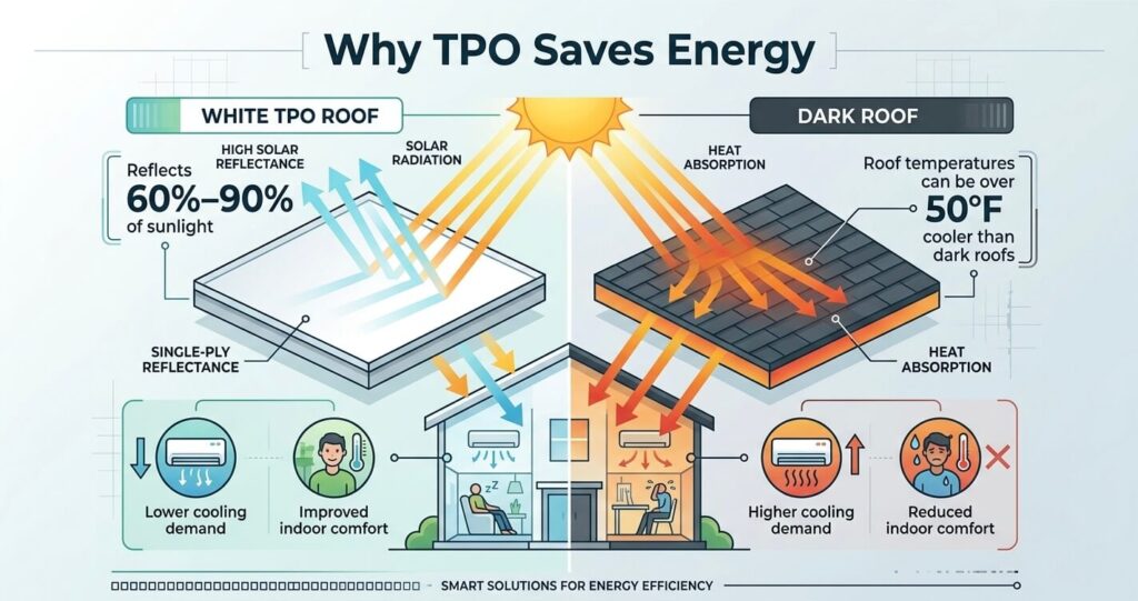 TPO roofing Northern Virginia cool roof energy savings infographic

