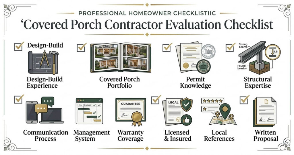 covered porch design ideas Annandale VA contractor evaluation checklist covered porch builder Northern Virginia

