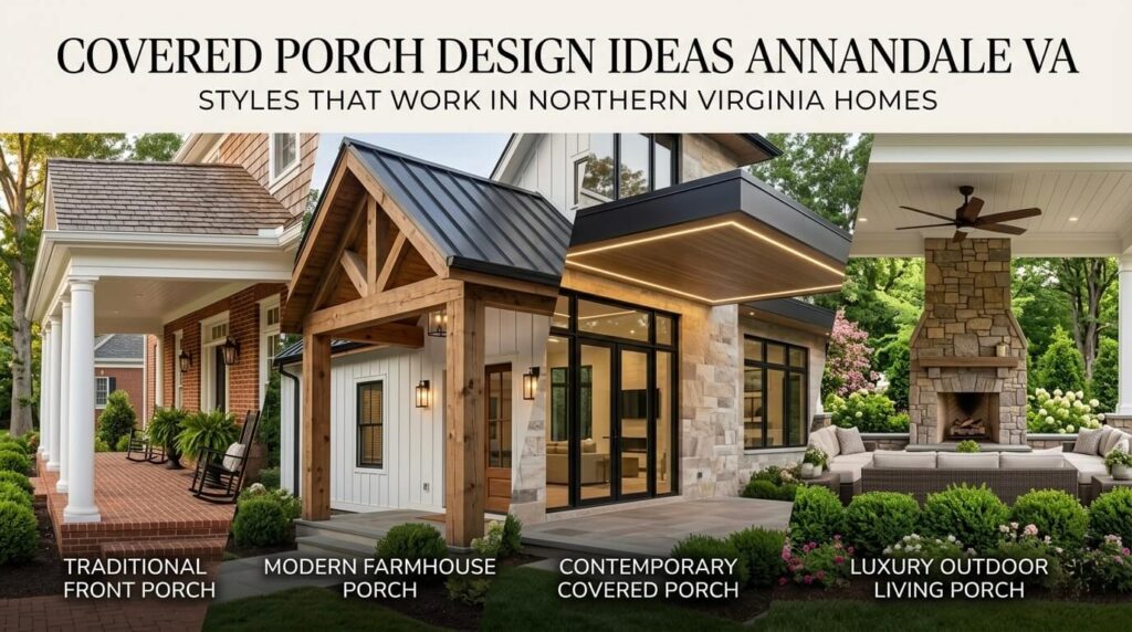 covered porch design ideas Annandale VA luxury covered porch styles outdoor living spaces Northern Virginia homes