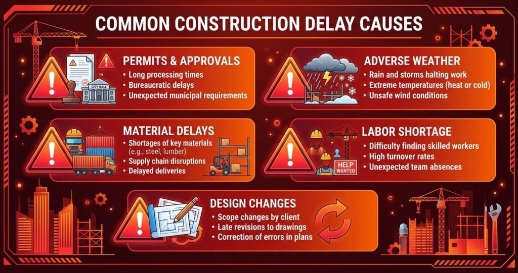 custom home build Northern Virginia delays permit weather material lead times

