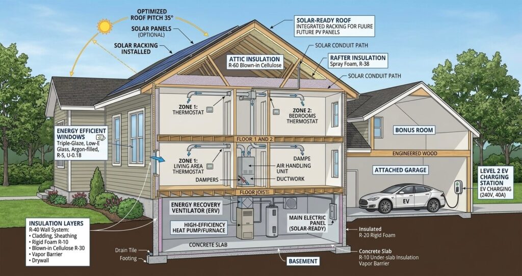 custom home build Northern Virginia energy efficient insulation HVAC solar ready home

