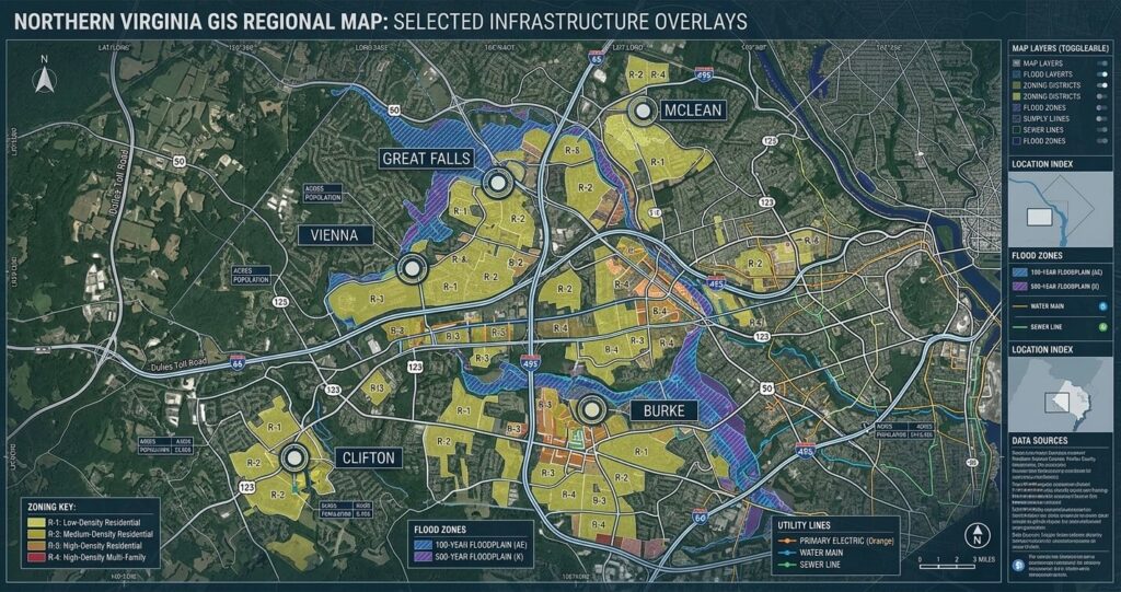 custom home build Northern Virginia lot selection zoning and flood map analysis

