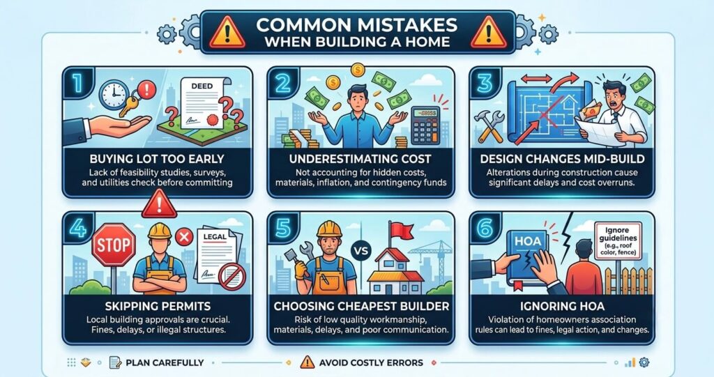 custom home build Northern Virginia common mistakes lot purchase budget design changes

