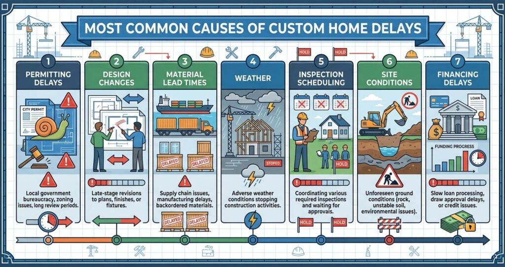 Custom home build timeline Northern Virginia common construction delays Fairfax County

