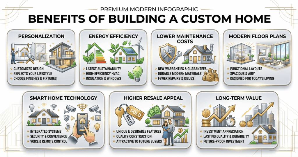 Custom Home Cost Vienna VA: 2026 Pricing Guide, Permits & Building Costs 9 Custom home cost Vienna VA benefits of building a custom house Northern Virginia infographic