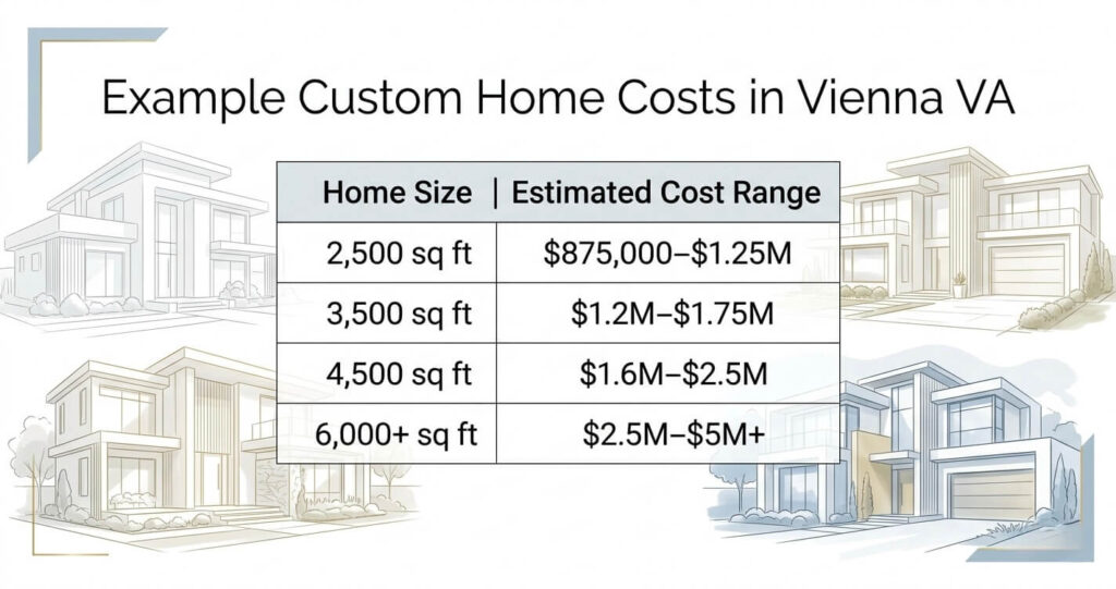 Custom Home Cost Vienna VA: 2026 Pricing Guide, Permits & Building Costs 4 Custom home cost Vienna VA luxury home cost Vienna VA project cost examples infographic