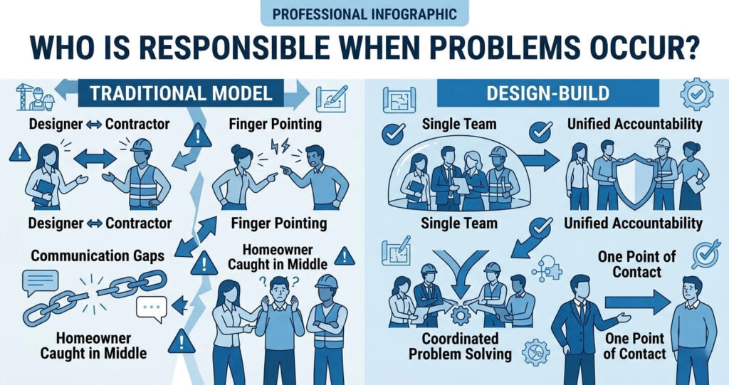 design build vs general contractor Northern Virginia accountability comparison showing responsibility structure

