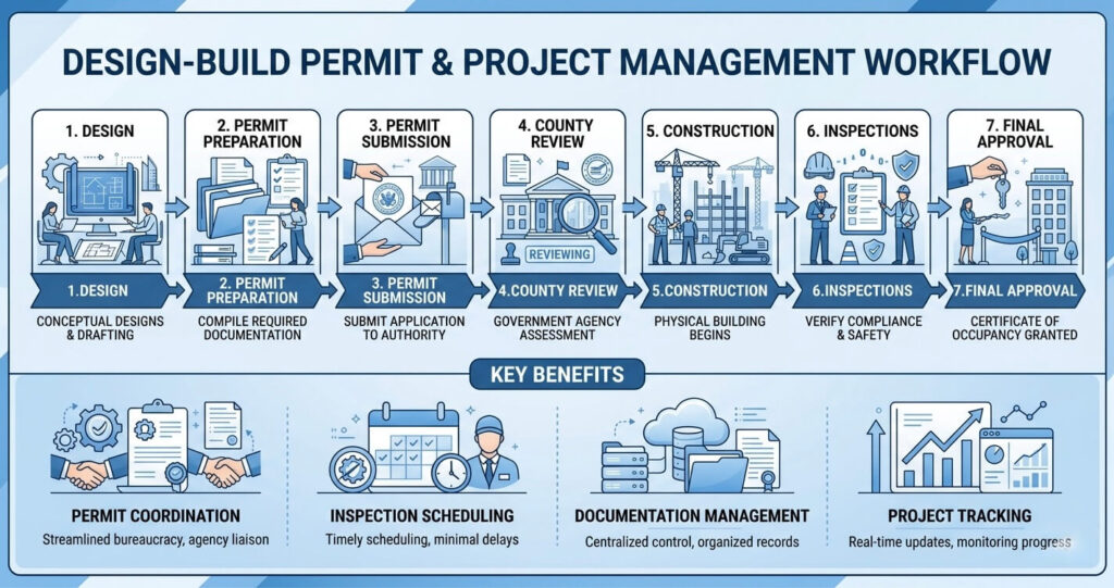 design build process Northern Virginia permit coordination inspection scheduling and project management workflow

