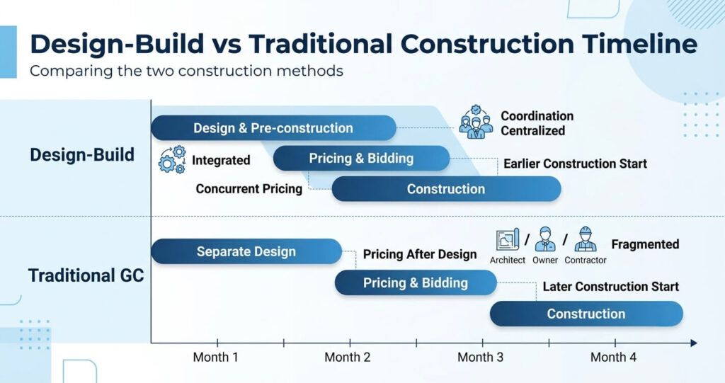design build vs general contractor Northern Virginia project timeline comparison infographic


