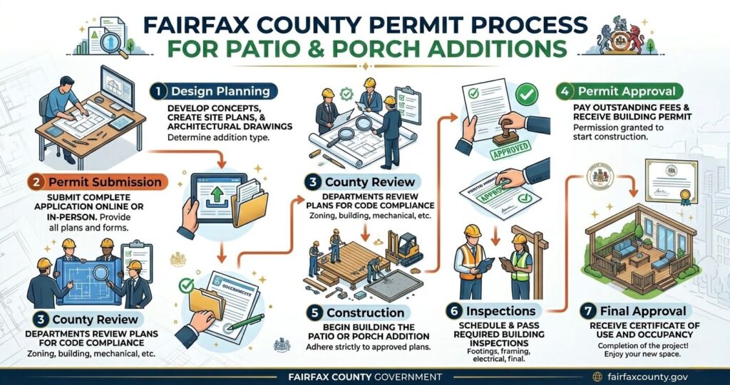 Patio Porch Addition Merrifield VA: Costs, Designs & Permits (2026 Guide) 6 Patio porch addition Merrifield VA permit process through Fairfax County including design review permit approval and inspections