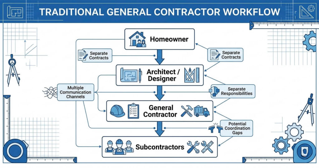 general contractor Northern Virginia workflow showing homeowner architect contractor and subcontractor relationship

