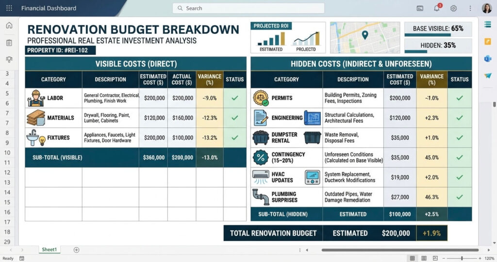 home renovation mistakes Northern Virginia hidden renovation costs breakdown table

