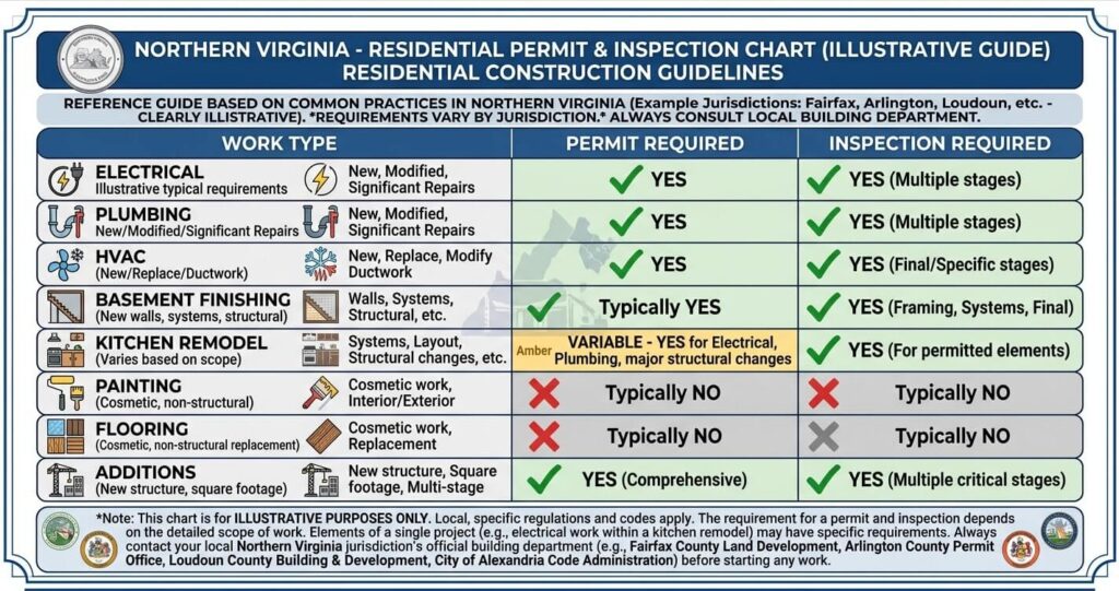 home renovation mistakes Northern Virginia permit requirements Fairfax County table

