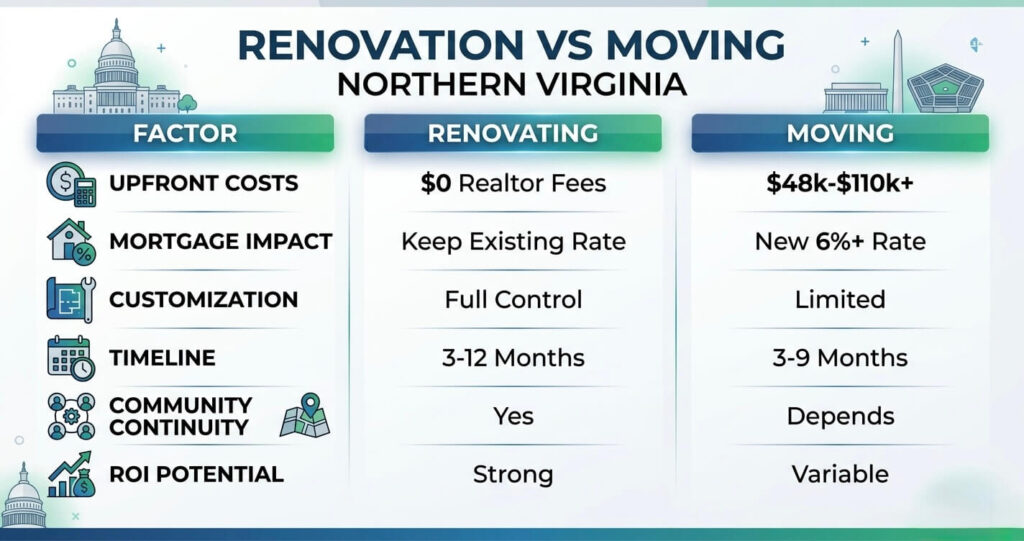 home renovation vs moving Northern Virginia side by side cost comparison chart


