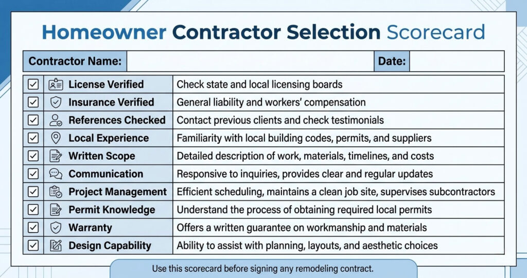 How to Choose a Home Remodeling Contractor in Northern Virginia (2026 Complete Guide) 12 How to choose a home remodeling contractor in Northern Virginia contractor selection checklist and scorecard