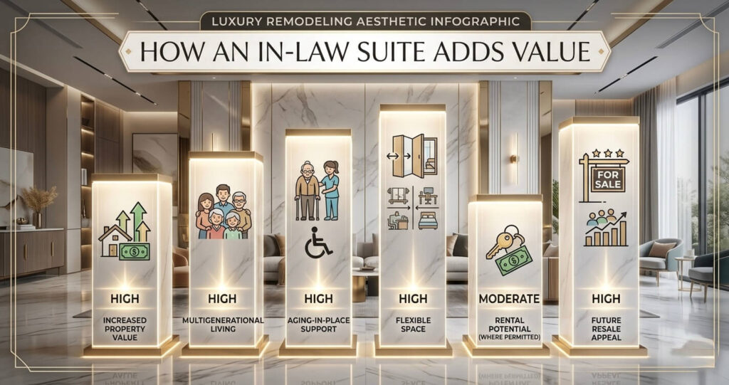 In-law suite addition cost Northern Virginia home value benefits including multigenerational living rental potential and resale appeal

