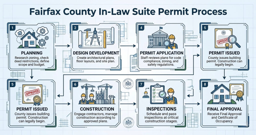 In-law suite addition cost Northern Virginia permit process flowchart for Fairfax County additions and ADU projects


