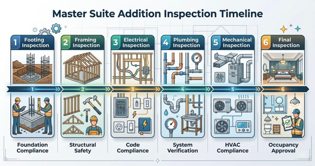 Master suite addition permit Arlington County VA inspection requirements during construction

