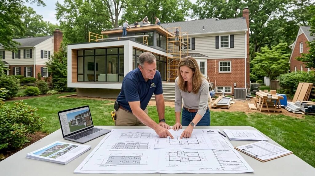 Master suite addition permit Arlington County VA guide showing residential home addition planning, permit requirements, and design-build process