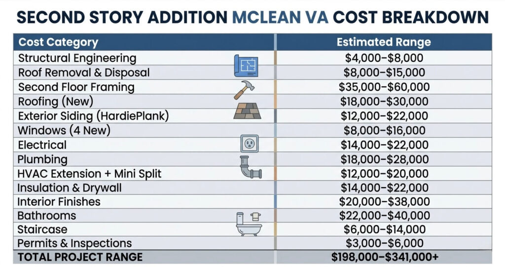 Second Story Addition McLean VA: 2026 Case Study 6 Second story addition McLean VA cost breakdown and budget comparison table