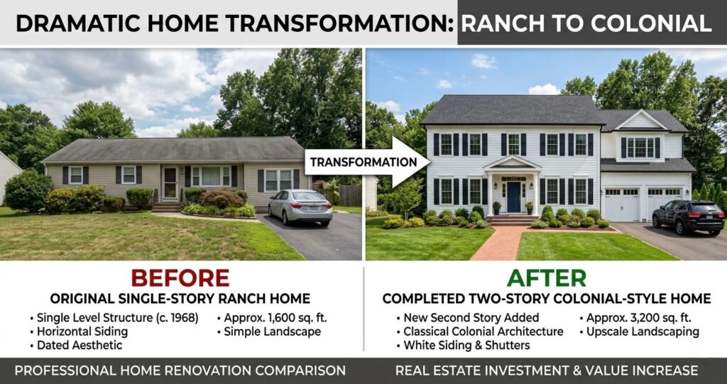 Second Story Addition McLean VA: 2026 Case Study 9 Second story addition McLean VA before and after exterior transformation comparison