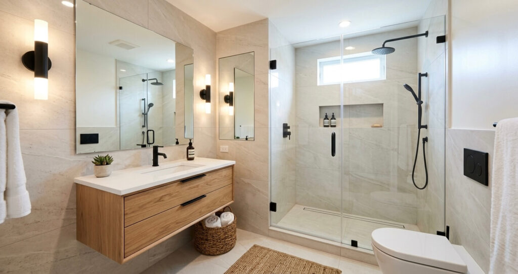 Small Bathroom Design Ideas Arlington VA: Space-Smart Layouts & Finishes for 2026 1 small bathroom design ideas Arlington VA featuring modern bathroom remodel with floating vanity and walk-in shower