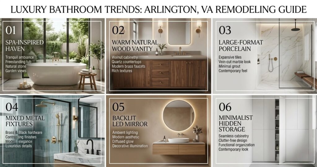 Small Bathroom Design Ideas Arlington VA: Space-Smart Layouts & Finishes for 2026 5 small bathroom design ideas Arlington VA featuring 2026 bathroom trends floating vanity warm tile and backlit mirror