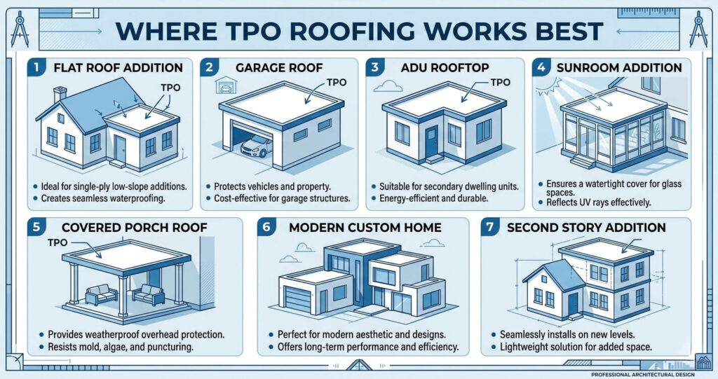 TPO roofing Northern Virginia applications for additions garages and ADUs


