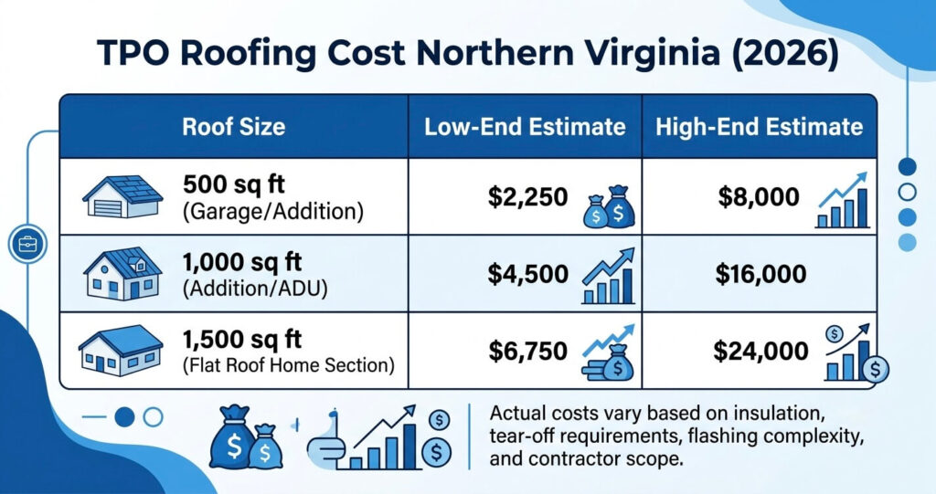 TPO roofing Northern Virginia cost comparison table 2026

