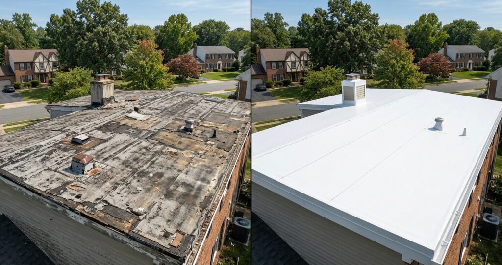 TPO roof installation Fairfax County before after