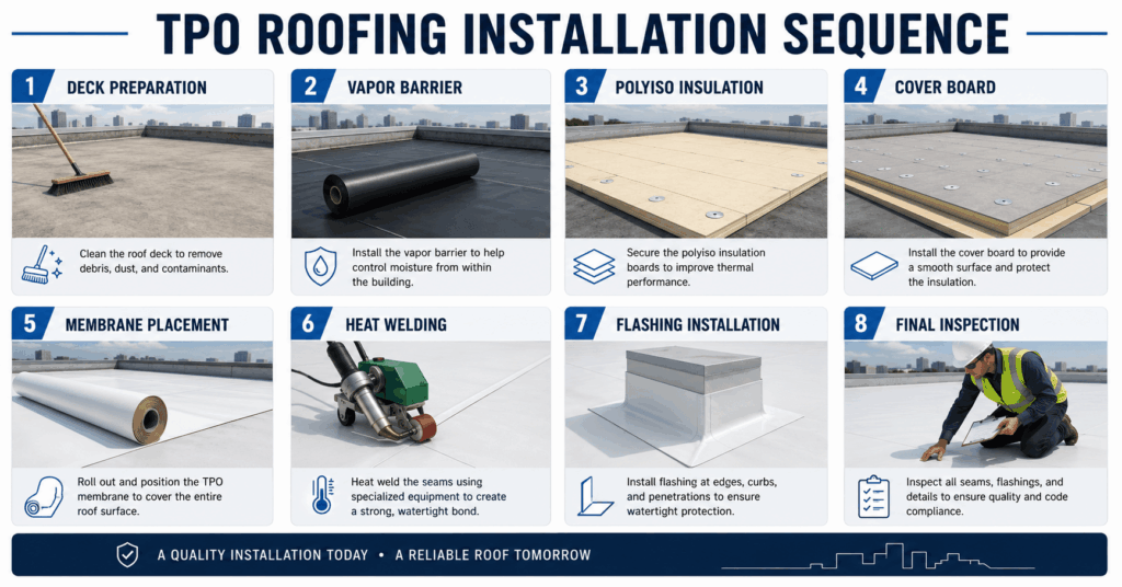 TPO roofing Northern Virginia installation process diagram

