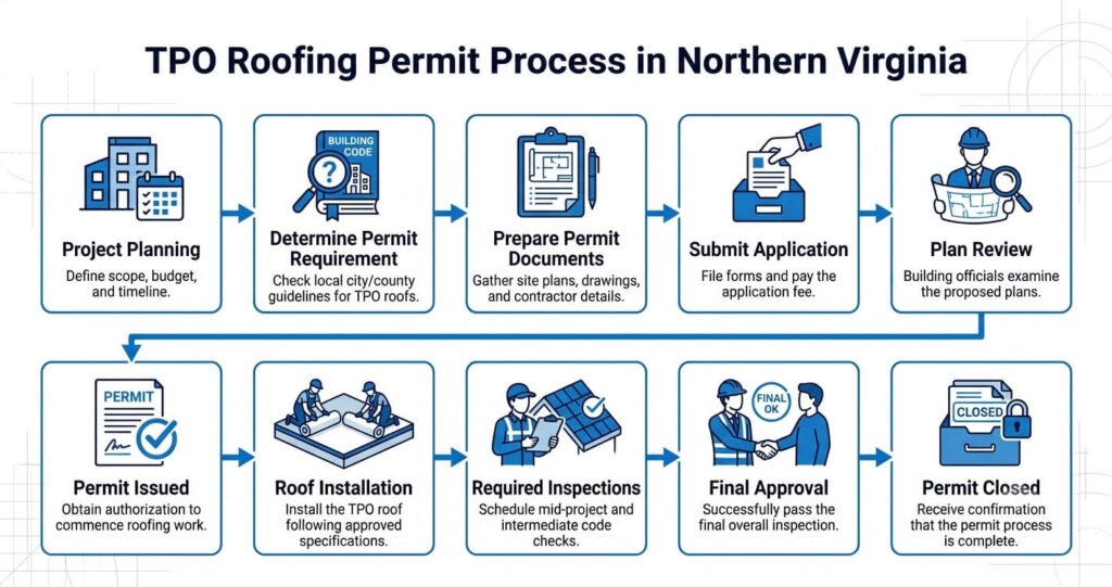 TPO Roofing Permit Northern Virginia application process flowchart from submission to final inspection

