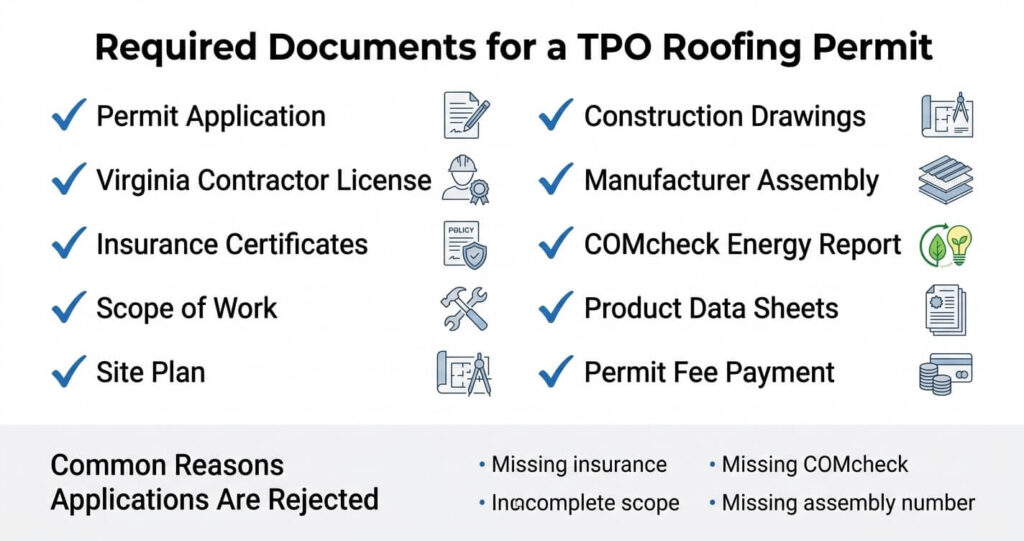 TPO Roofing Permit Northern Virginia contractor permit application documents checklist

