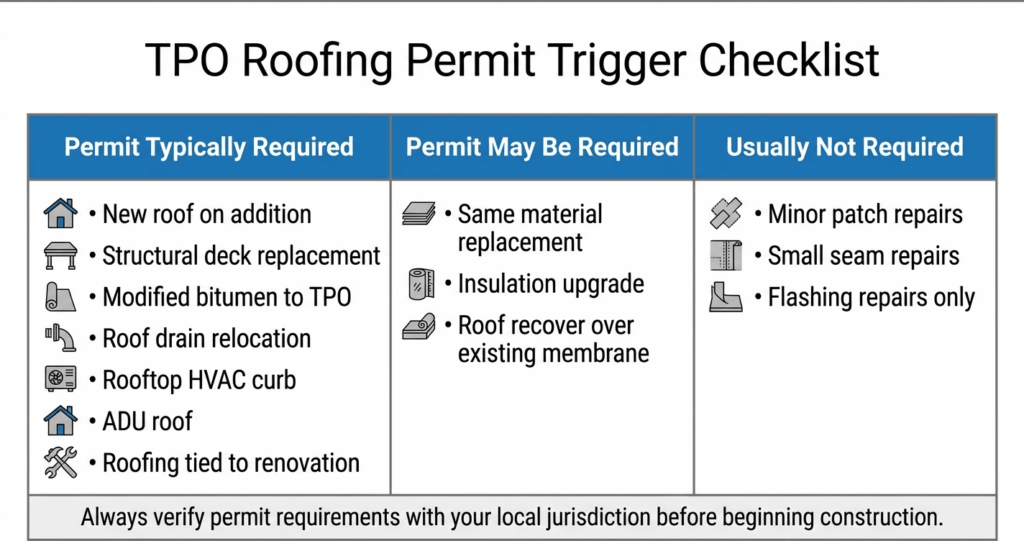 TPO Roofing Permit Northern Virginia checklist showing projects that require permits and permit exemptions

